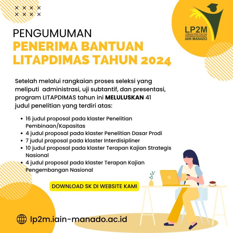 Pengumuman Penerima Bantuan Penelitian Skema Anggaran BOPTN IAIN Manado Tahun 2024